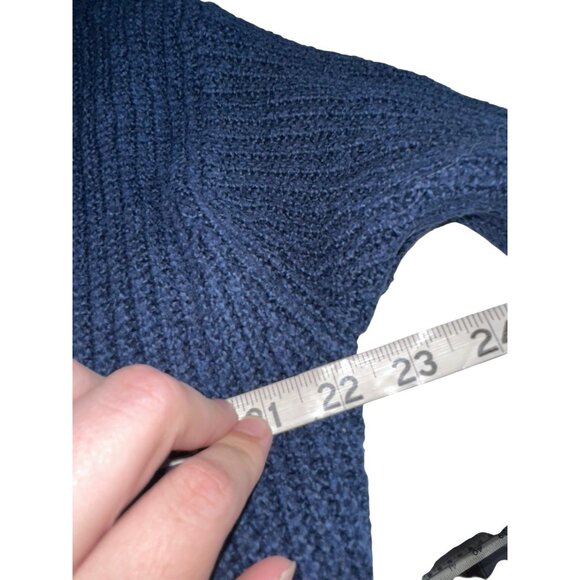 American Eagle Womens V Neck Ribbed Sweater Size Large Navy Blue Tennis Stripe - Picture 5 of 6